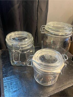 Clear Glass Clip-Top Storage Jars - Set of 3